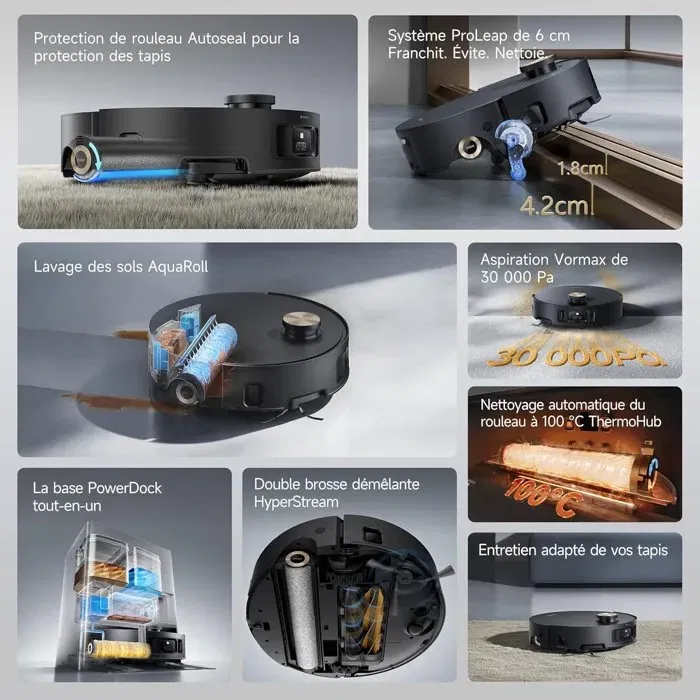 Dreame Aqua 10 Ultra Roller Complete Robot Aspirateur Laveur - Nettoyage automatique du rouleau - 30 000 Pa d'aspiration - Évitement d'obstacles - Design noir Dreame Aqua 10 Ultra Roller Complete Robot Aspirateur Laveur - Nettoyage automatique du rouleau - 30 000 Pa d'aspiration - Évitement d'obstacles - Design noir