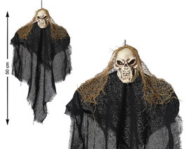 Atosa Décoration Suspendue Fantôme avec Cape Noire et Cheveux en Paille 50cm