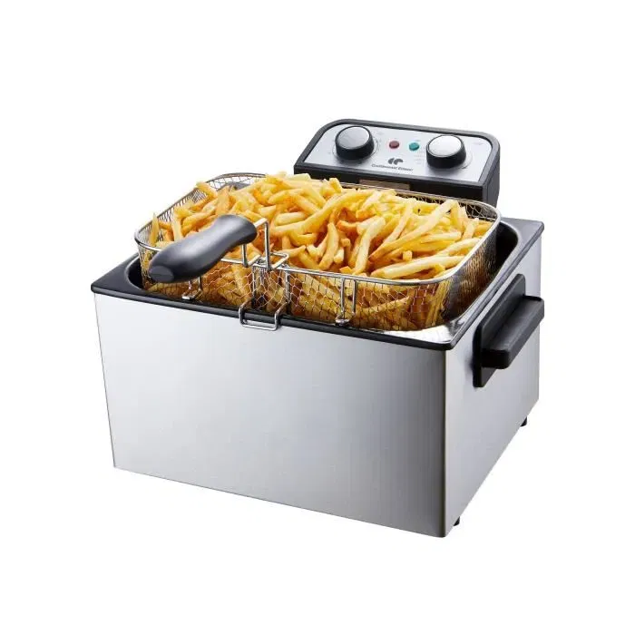 Continental Edison Friteuse CEFR5IN3P - 5 Litres, 3 Paniers dont 2 Petits et 1 Grand, Thermostat Réglable jusqu'à 190°C, Capacité 1 kg de Frites
