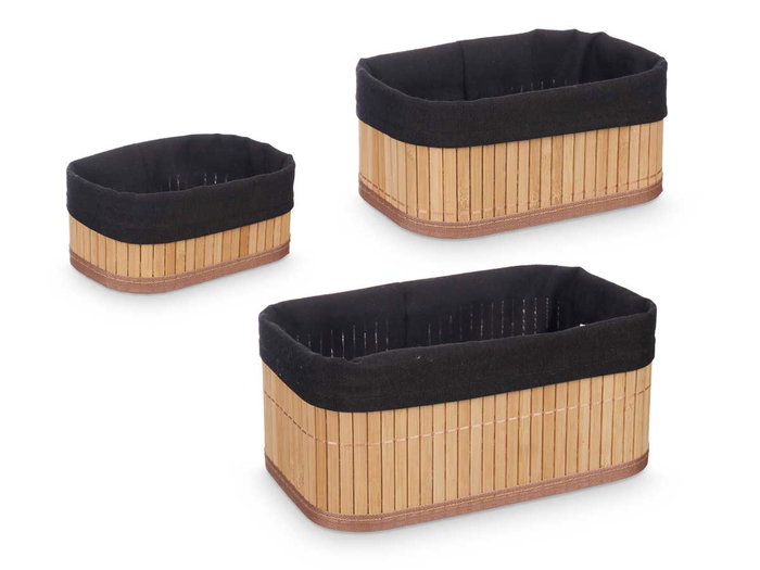 Kipit Set de 3 Organisateurs en Bambou Noir 24x11x15 cm avec Tailles Moyenne et Petite (Set de 12)