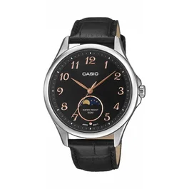 Casio MTP-M110L - Montre Homme Analogique-Quartz - Bracelet Cuir Noir, Boîtier Acier, Indicateur Phase Lunaire, Étanchéité 5 bars