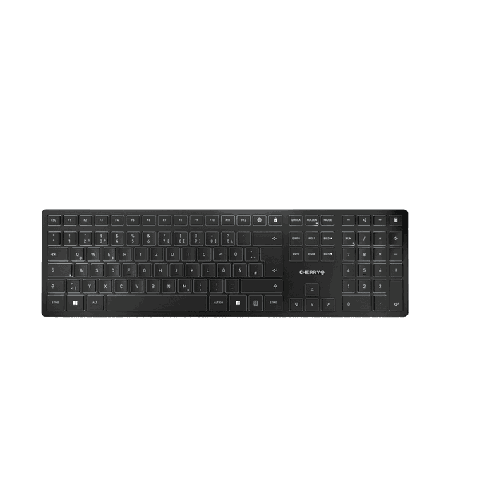 Cherry JK-9100DE-2 - Clavier mécanique sans fil compact en allemand QWERTZ, rétroéclairage RGB, Bluetooth, 2,4 GHz USB-C, touches Cherry MX Low Profile, noir Cherry JK-9100DE-2 - Clavier mécanique sans fil compact en allemand QWERTZ, rétroéclairage RGB, Bluetooth, 2,4 GHz USB-C, touches Cherry MX Low Profile, noir