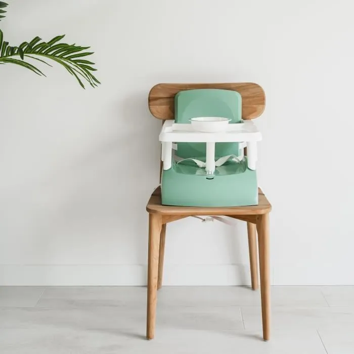 Thermobaby GUSTO Rehausseur de chaise évolutif 2-en-1 pour enfant, transportable - Vert Sauge (6 mois à 50 kg)