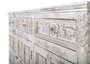 GINER Y COLOMER - Buffet en bois de manguier massif, finition blanc craquelé vieilli, 3 portes sculptées à la main, 175x95x44 cm