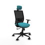 Chaise Yunquera Synchro 4 positions tissu Turquoise Maille Noir Base en nylon noir Accoudoir 1D Appui-tête 1D Roulettes 65mm nylon