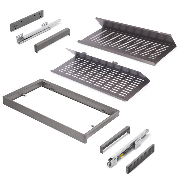 Emuca Kit de range-chaussures extractible pour armoires Quartz, réglable, module 800mm, Acier, aluminium et plastique, Titane Emuca Kit de range-chaussures extractible pour armoires Quartz, réglable, module 800mm, Acier, aluminium et plastique, Titane