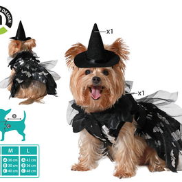 Déguisement pour Chien ou Chat Sorcière Halloween Noir Taille M - Costume Complet avec Robe et Chapeau en Polyester
