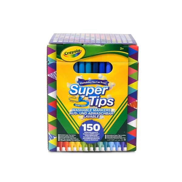 Crayola - Set de 150 marqueurs Super Tips lavables, pointe fine, pour enfants à partir de 3 ans - Langues : espagnol, italien, français, anglais, allemand Crayola - Set de 150 marqueurs Super Tips lavables, pointe fine, pour enfants à partir de 3 ans - Langues : espagnol, italien, français, anglais, allemand