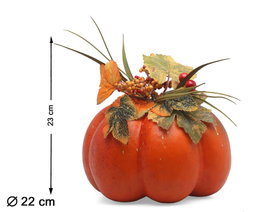 Citrouille décorative orange avec feuilles et baies 22x23 cm