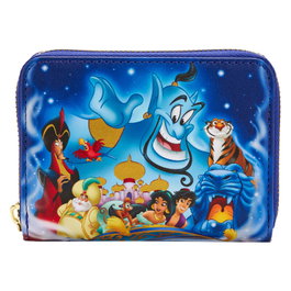 LOUNGEFLY Porte-cartes Disney Aladdin 30e Anniversaire en cuir végan avec fermeture à zip et détails dorés