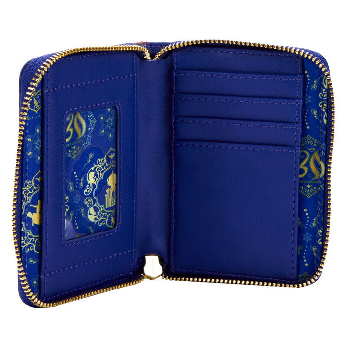 LOUNGEFLY Porte-cartes Disney Aladdin 30e Anniversaire en cuir végan avec fermeture à zip et détails dorés
