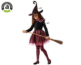 Déguisement de Sorcière pour Fille 5-6 Ans Halloween - Robe Courte Fuchsia avec Chapeau Pointu et Détails Brillants - Polyester - Nouveauté 2025