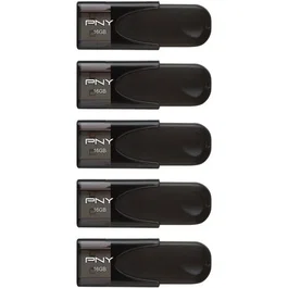 PNY Attaché 4 - Pack de 5 Clés USB 2.0 de 16 Go chacune - Design durable avec attache pour porte-clés