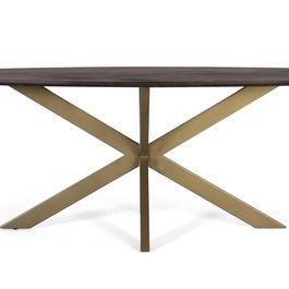 GINER Y COLOMER - Table de salle à manger ovale en bois d'acacia et métal doré, plateau chêne noir 200 cm