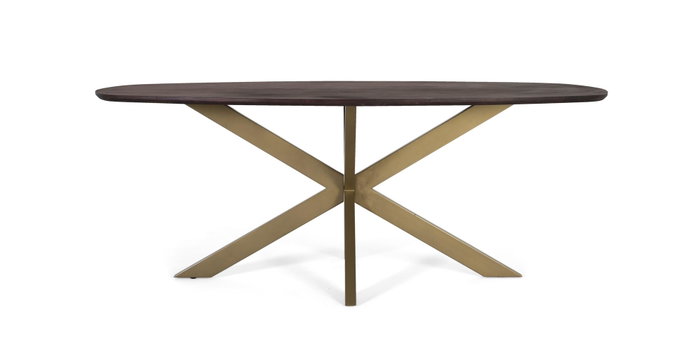 GINER Y COLOMER - Table de salle à manger ovale en bois d'acacia et métal doré, plateau chêne noir 200 cm GINER Y COLOMER - Table de salle à manger ovale en bois d'acacia et métal doré, plateau chêne noir 200 cm