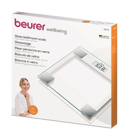 Beurer GS-14 Pèse-personne digital blanc en verre avec grand écran LCD et activation par capteur de vibrations