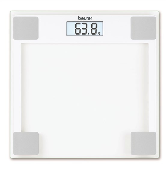 Beurer GS-14 Pèse-personne digital blanc en verre avec grand écran LCD et activation par capteur de vibrations
