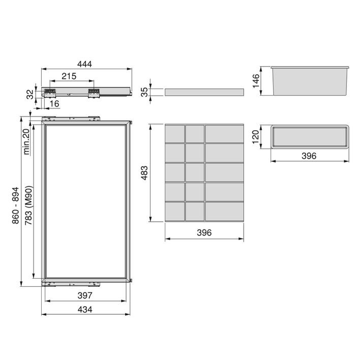 Emuca Kit de organisateur de tiroirs, plateau auxiliaire et cadre de coulissage soft close pour armoires, réglable, module 900mm, Gris pierre Emuca Kit de organisateur de tiroirs, plateau auxiliaire et cadre de coulissage soft close pour armoires, réglable, module 900mm, Gris pierre