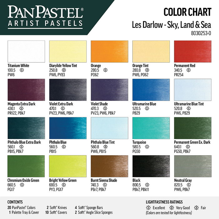 Panpastel 20 - Les Darlow Cielo, Tierra y Mar avec Outils et Palette Sofft