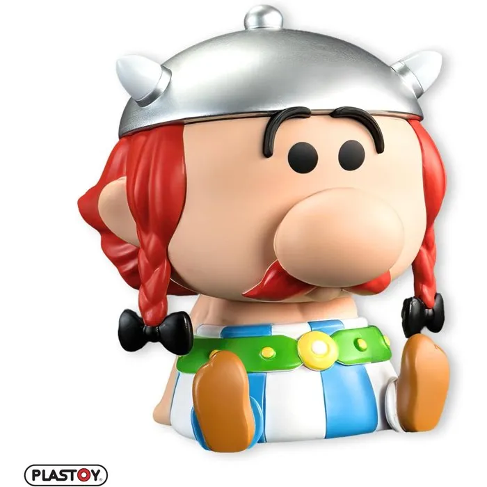 Plastoy - Tirelire Astérix Chibi Obélix en Plastique - Licence Officielle - Personnage Humoristique - Rangement Économies - Décoration Intérieure - 14 cm