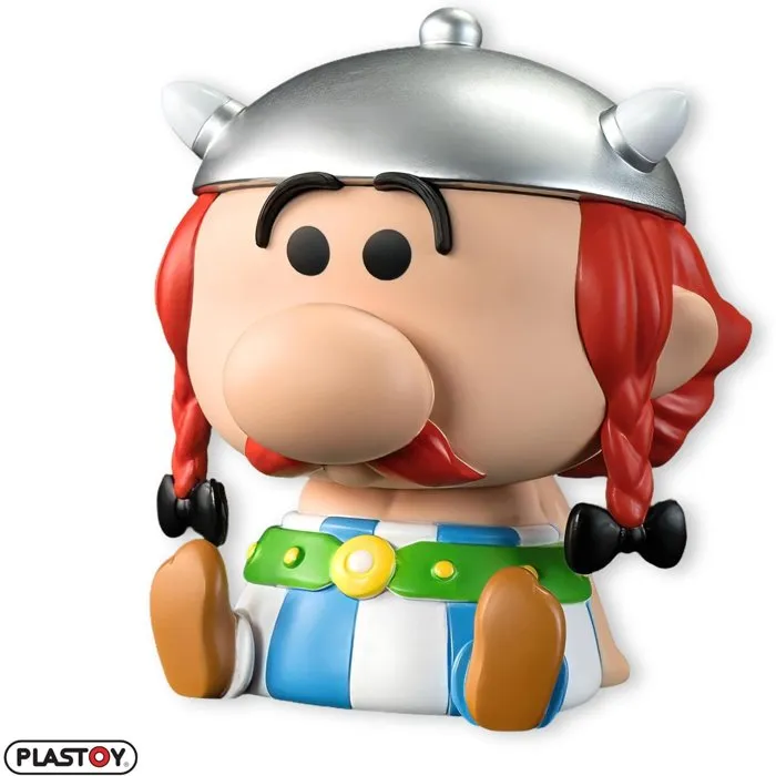 Plastoy - Tirelire Astérix Chibi Obélix en Plastique - Licence Officielle - Personnage Humoristique - Rangement Économies - Décoration Intérieure - 14 cm