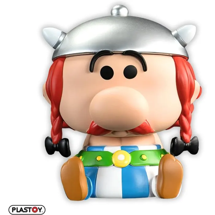 Plastoy - Tirelire Astérix Chibi Obélix en Plastique - Licence Officielle - Personnage Humoristique - Rangement Économies - Décoration Intérieure - 14 cm