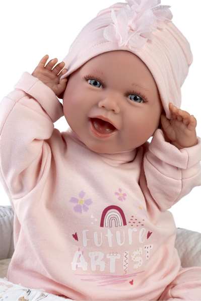 Llorens Poupon Mimi Sonrisas Cunita Future Artist 42 cm, corps en tissu avec son, jouet d'éveil en espagnol
