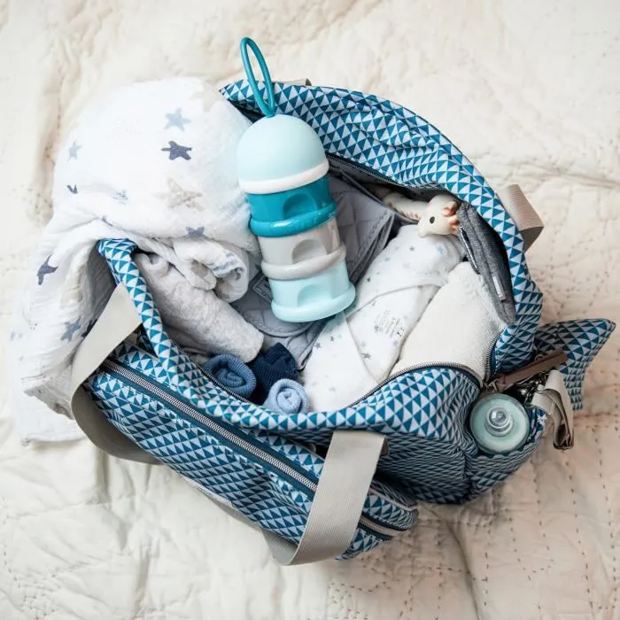 Beaba Sac à Langer Modulable Genève II Play Print Bleu - Grande Contenance, Style Moderne, Accroche Trolley, Pochette Isotherme