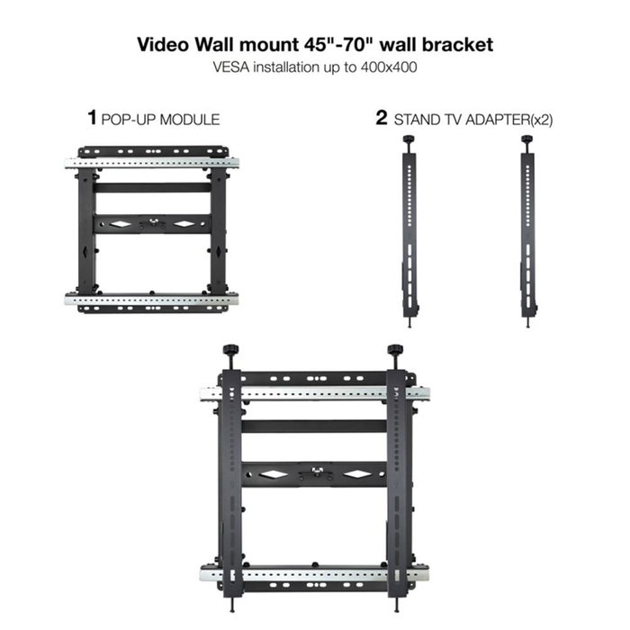Tooq TQVW4571T Support Vidéo Wall VESA 45"-70" Noir Inclinable Extensible 70 kg 600x400