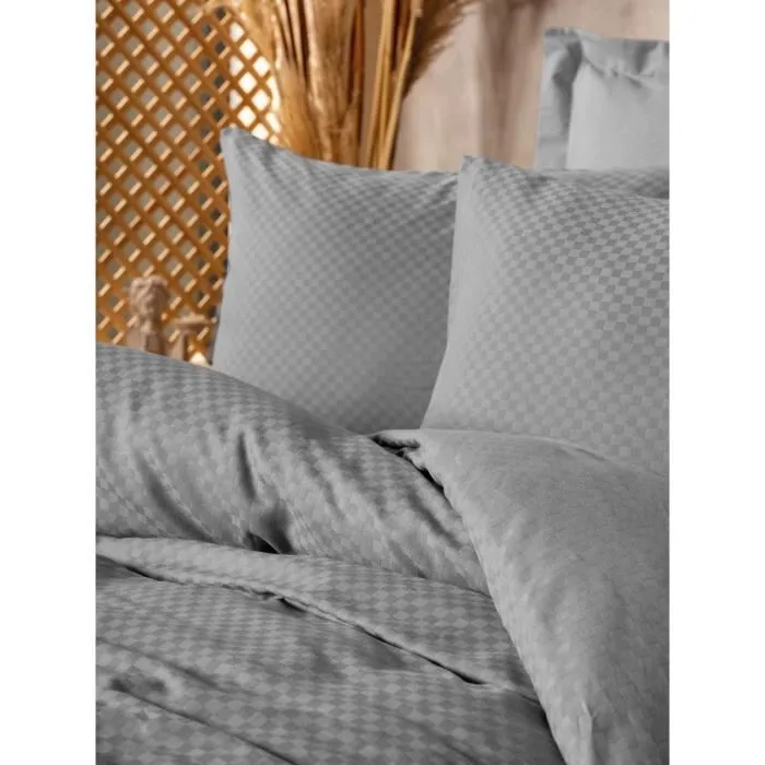 Parure de lit King - 1 housse de couette 220 x 240 cm + 2 taies d'oreiller 60 x 60 cm - Coton renforcé 100% - Gris - 145 fils
