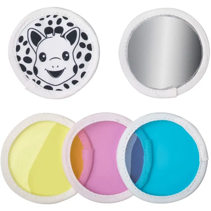 Sophie La Girafe - Miroir magique d'éveil avec 4 lentilles interchangeables (contraste, miroir, couleurs) en caoutchouc naturel