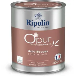 RIPOLIN - O'pur - Peinture mur, boiseries et radiateurs 2L - Haute opacité, lessivable, résine biosourcée 97%, écolabel, velours satiné doré Bauges