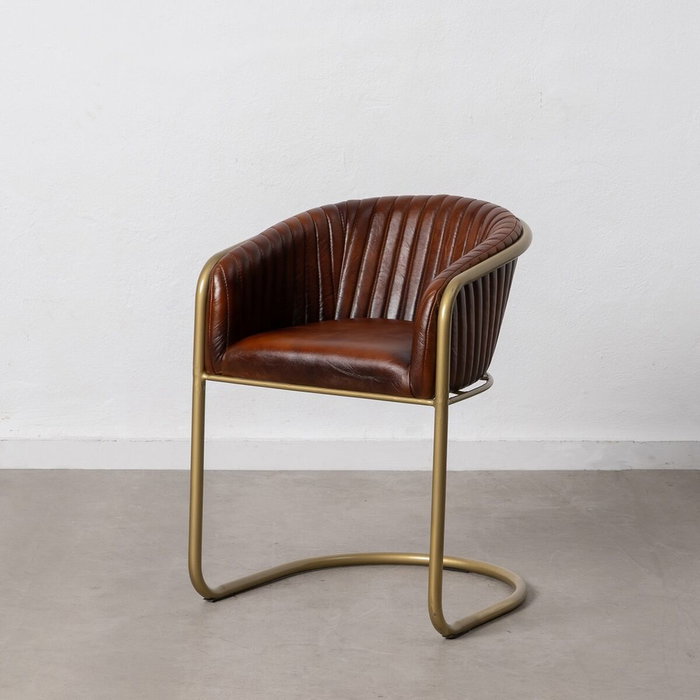 BigBuy Home Chaise de Salle à Manger Marron Doré Cuir Fer BigBuy Home Chaise de Salle à Manger Marron Doré Cuir Fer