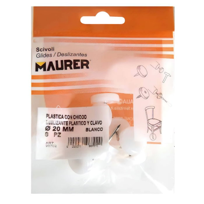 MAURER Patin grand format blanc Ø20 (blister 8 unités) MAURER Patin grand format blanc Ø20 (blister 8 unités)
