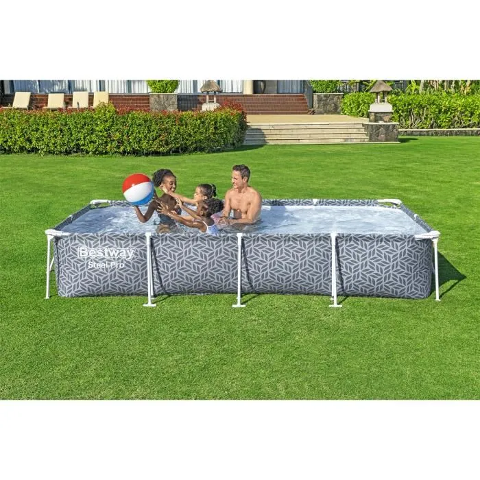 Bestway Steel Pro - Piscine hors sol tubulaire rectangulaire, 366 x 201 x 66 cm, 17203 litres, décor graphique, filtre à cartouche, acier