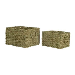 Everlands Lot de 2 paniers marron rectangulaires avec anses en jonc marin 27x20,5x17,5 cm et 33x26x21 cm