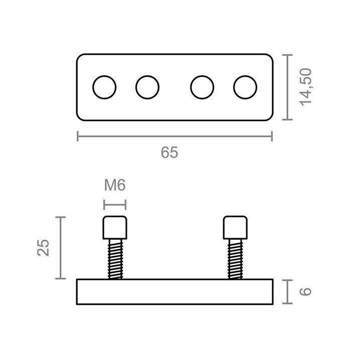 Fixation à platine Micel TLD25 65 x 14,5 x 6 mm Auvent Inférieur
