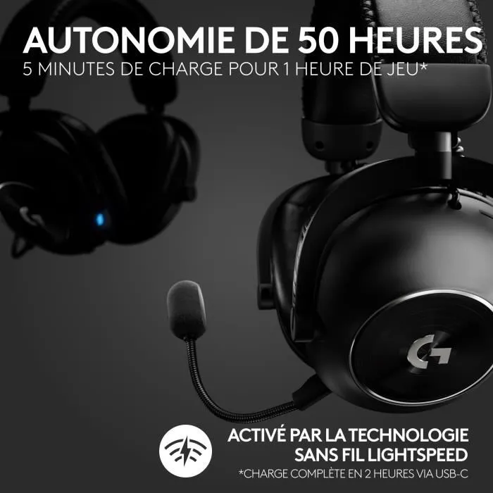 Logitech - Casque gamer sans fil PRO X 2 Lightspeed Black (Réf. 981-001263) avec micro cardioïde Blue VO!CE