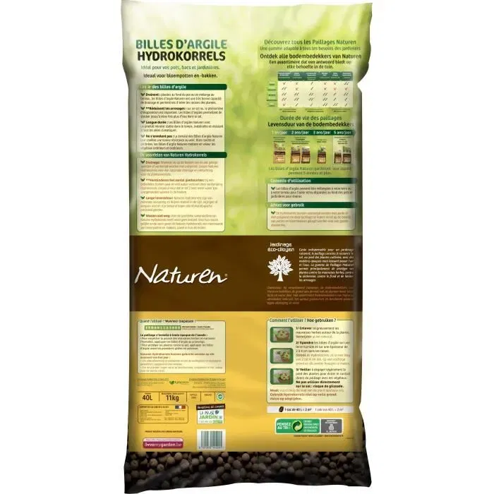 Naturen Billes d'Argile Expansée Calibre 8-16 mm, 40L - Support de Culture, Protection contre le Gel, Economie d'Arrosage, Agriculture Biologique, Fabriqué en France