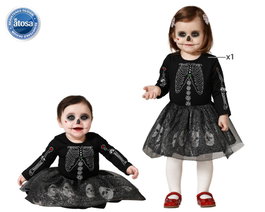 Déguisement squelette avec robe courte grise pour bébé fille