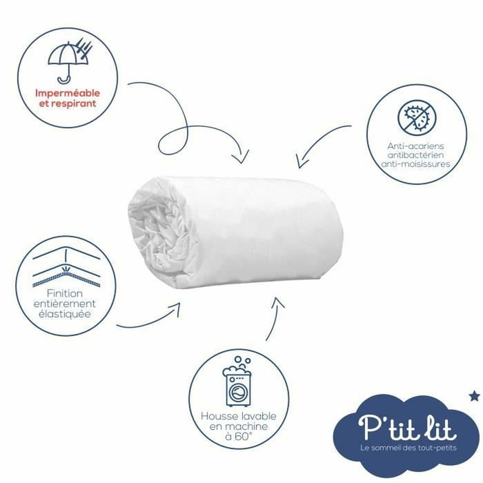 P'Tit Lit Lot de 2 Protège-matelas Bébé Anti Acariens 70x140 cm Blanc P'Tit Lit Lot de 2 Protège-matelas Bébé Anti Acariens 70x140 cm Blanc