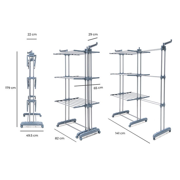 Étendoir pliant vertical extensible avec roues Dolver XL InnovaGoods 30 Barres