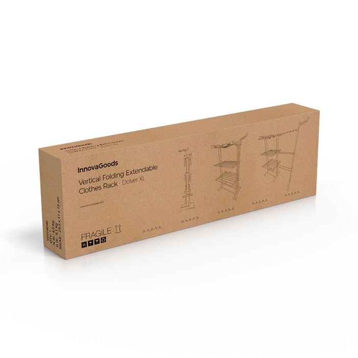 Étendoir pliant vertical extensible avec roues Dolver XL InnovaGoods 30 Barres