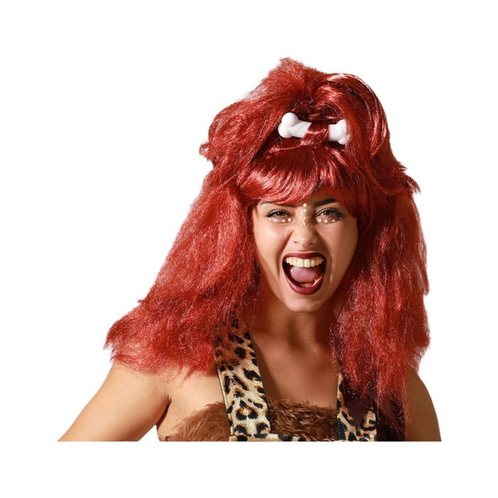 BigBuy Carnival Perruque de Troglodyte Pelirroja avec Diadema de Hueso