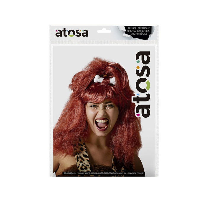 BigBuy Carnival Perruque de Troglodyte Pelirroja avec Diadema de Hueso