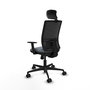 Chaise Yunquera Synchro 4 positions tissu Gris Maille Noir Base en nylon noir Accoudoir 1D Appui-tête 1D Roulettes 65mm nylon