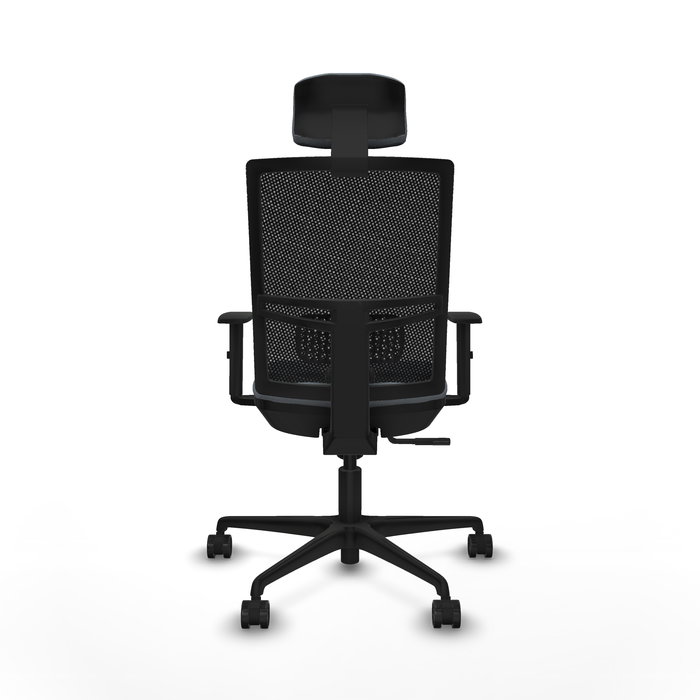 Chaise Yunquera Synchro 4 positions tissu Gris Maille Noir Base en nylon noir Accoudoir 1D Appui-tête 1D Roulettes 65mm nylon