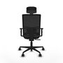Chaise Yunquera Synchro 4 positions tissu Gris Maille Noir Base en nylon noir Accoudoir 1D Appui-tête 1D Roulettes 65mm nylon