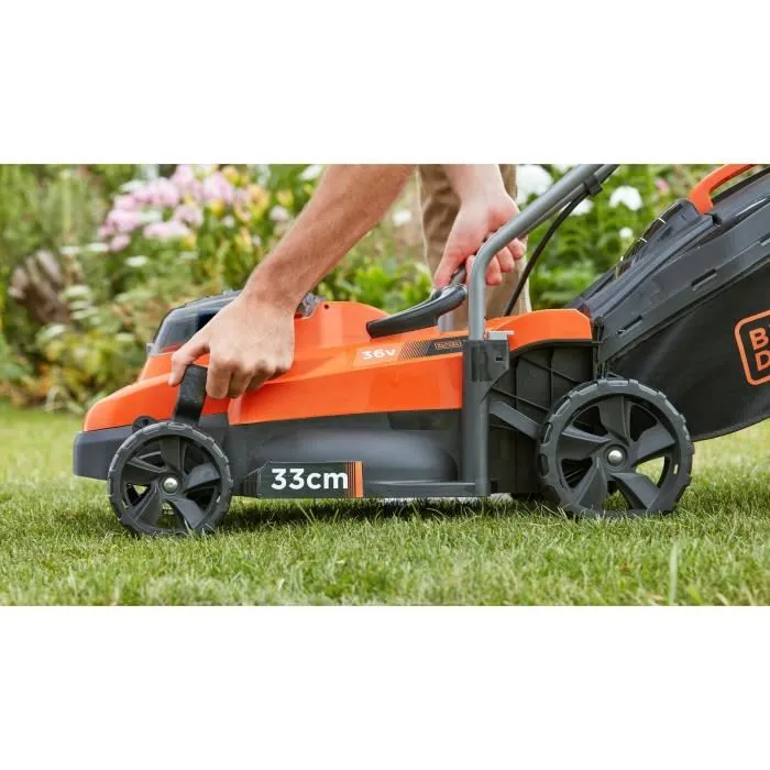 Black+Decker Tondeuse à Gazon sans Fil BCMW3336L1-QW 36V 33 cm - Option Mulching et Broyage Fin - Jusqu'à 350 m²
