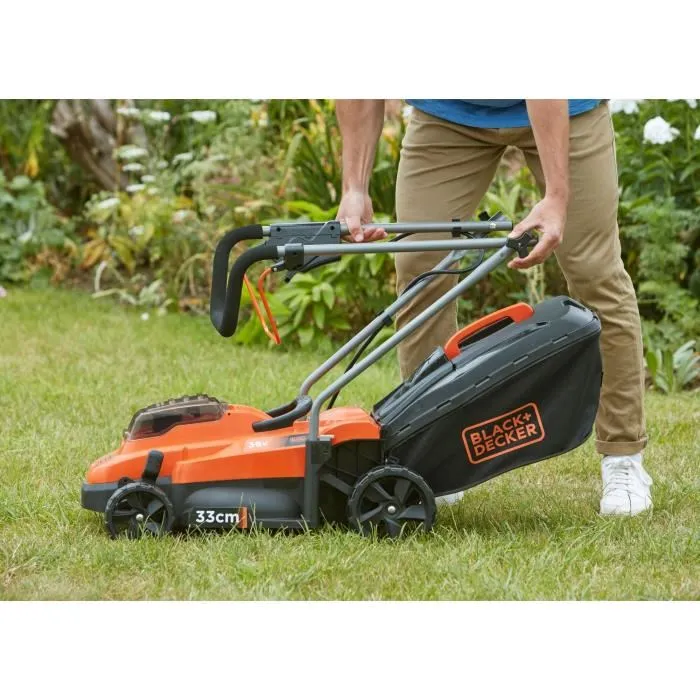 Black+Decker Tondeuse à Gazon sans Fil BCMW3336L1-QW 36V 33 cm - Option Mulching et Broyage Fin - Jusqu'à 350 m²
